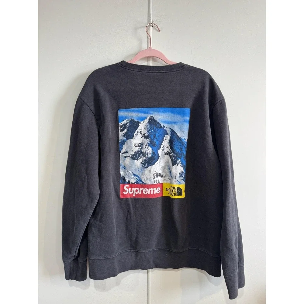 Supreme The North Face Sweatshirt Mens Large Gray Mountain Graphic Logo Fleece